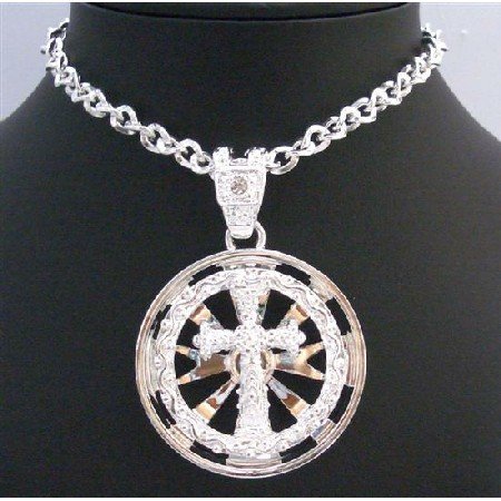Hh202 Long Cross Pendant Necklace Spinning Cross Pendant Necklaces Spinning Pendant 28 Inches Necklace