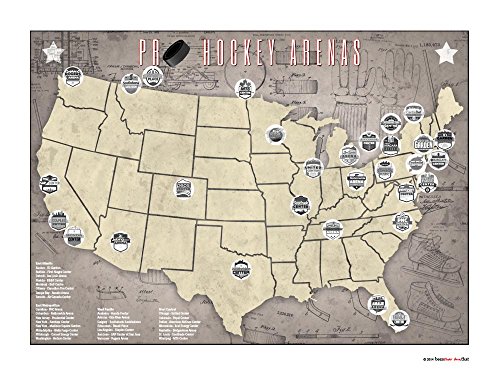 Benthar Dunthat Professional Hockey Stadiums Arenas Pro Teams Print-Only Tracking Map, 24x18