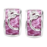 Pink Genuine Leather Sterling Silver & CZ Earrings