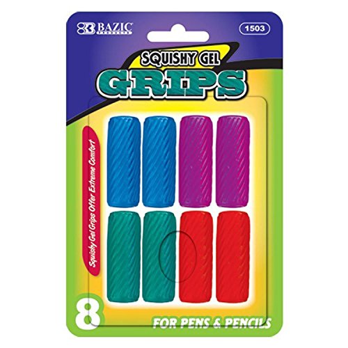 Bazic Squishy Gel Pencil and Pen Grip, Assorted Shapes (Pack of 8)