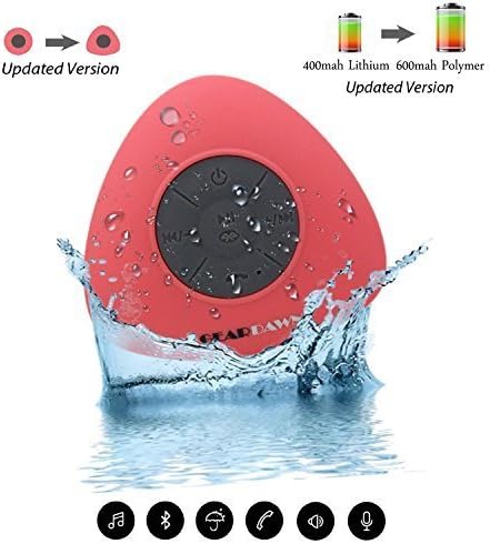 Bluetooth Shower Speaker - GearDawn Water Resistant Wireless Outdoor Bluetooth Speaker, Handsfree Portable speaker with Built-in Mic, Upgraded LiPo-600Mah Battery for 6hrs plus playtime with Dedicated Suction Cup - Compatible with all Bluetooth devices