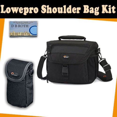 LowePro Shoulder bag kit which includes the Lowepro Nova 180 AW Camera Bag (Black) + Sliplock pouch 10 + DB ROTH Micro Fiber Cloth.