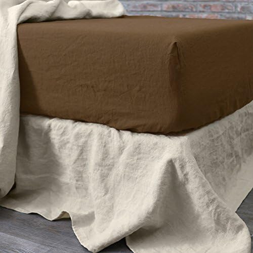 Linenshed - Fitted Sheet Queen Washed Pure Linen Earth (60Wx80Lx15H)