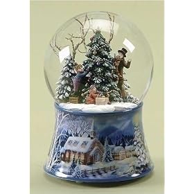 Pack of 2 Musical Kids Decorating the Christmas Tree Snow Globe Glitterdomes