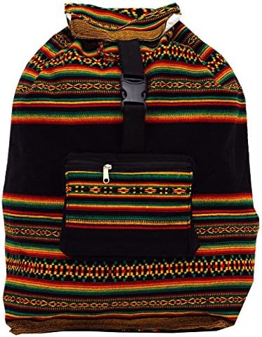 Large Ethnic Traditional Guatemalan Boho Backpacks (Black Rasta)