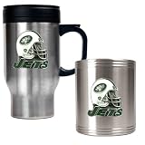 New York Jets NFL Travel Mug & Stainless Can Holder Set - Helmet logo