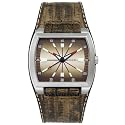 GUESS?? Men's Stainless Steel and Brown Leather Cuff Watch #80352G3