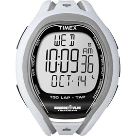 Timex - T5K508SU Ironman Sleek 150 Lap Tapscreen- Quartz Digitale Homme - 150 M�moires - 3 X16 intervalles programmables - Bracelet en r�sine respirante blanche