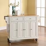 Crosley Furniture KF30001EWH - Natural Wood Top Kitchen Cart / Kitchen Island in White Finish