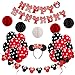 JOYMEMO Minnie Themed Birthday Party Decorations Red and Black for Girls Happy Birthday Banner, Garland, Headband, and Polka Dot Balloons