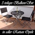 3er Balkonmöbel Balkonset ROM aus hochwertigem Polyrattan, 1 Rundtisch inkl. Plexiglasplatte und 2 Stühlen, Farbe: Java Braun