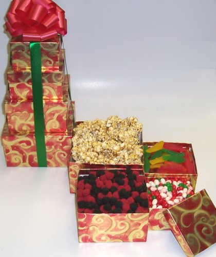 Scott's Cakes 4 Tier Red and Gold Swirl Box Seasons Greetings Surprise by Scott's Cakes