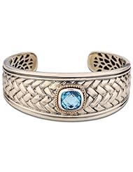 Athena Jewelry Sterling Silver and 14k Gold Swiss Blue Topaz Basketweave Bangle Bracelet