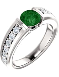 10K White Gold 6.00mm Round Cut Chrome Tourmaline and Diamond Ring -- LIFETIME WARRANTY
