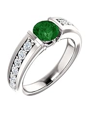 18K White Gold 6.00mm Round Cut Chrome Tourmaline and Diamond Ring -- LIFETIME WARRANTY