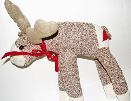 Big Sock Monkey style MOOSE REINDEER from Alaska Red Bow Plush Stuffed Animal Toy