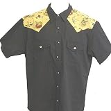 Rock Steady Tattoo Design Rockabilly Shirt, Black Mens Shirt with Tattoo Skulls, Coffin, Sparrows, Chained Heart Tattoo Designs.