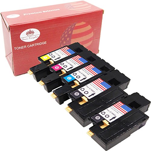 Toner Kingdom 5PK (2Black, 1Cyan, 1Magenta, 1Yellow) Combo Set Toner Cartridges Replacement for Dell Color C1660 C1660W C1660cnw Printers