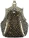 Olive Green Antique Victorian Applique Plated Brooch Beaded Clasp Purse Clutch Evening Handbag w/2 Detachable Chains