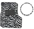 - 	 White Tiger Zebra Combo - Front & Rear Carpet Floor Mats & Steering Wheel Cover