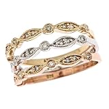 14k Tri-Color Gold 3 Diamond Stackable Rings Set (1/3 Cttw, SI Clarity, H Color)