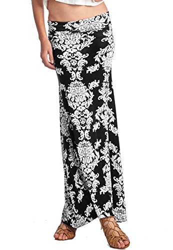 LeggingsQueen Women's High Waisted Rayon Spandex Printed Maxi Skirt