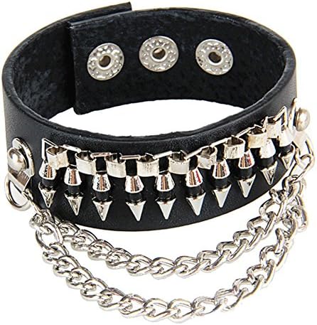 Qianbo Women's Punk Style Multi-Chains Leather Bracelet Bangle With Bullet Black