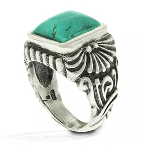 Bling Jewelry Designer Inspired Sterling Silver Vintage Turquoise Square Ring - 7