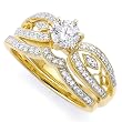 18K Two Piece Yellow Gold Engagement Diamond Wedding Bands