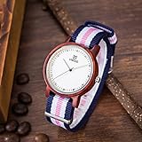 (Wooden Watch)ウッドウォッチ 2016新しい木製腕時計 ダブルストライプ ナイロンバンド アナログ表示　天然木 手作り 人気プレゼント 生活防水機能 専用ボックス 環境に優しい ファッシ