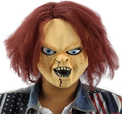 Roselegends Halloween Costume Gost Face Mask with Red Wig