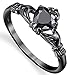 Black Sterling Silver Irish Claddagh Friendship & Love Ring Heart Ring with Black Cubic Zirconia