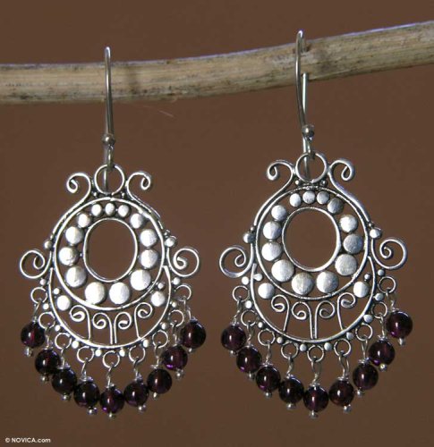 Garnet earrings, 'Bali Fanfare' 1 W 2 L
