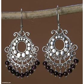 Garnet earrings, 'Bali Fanfare' 1 W 2 L by NOVICA