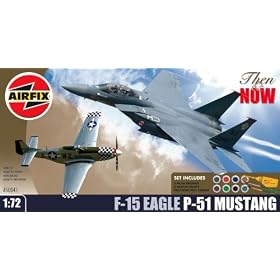 Airfix A50041 1:72 Scale Then & Now - McDonnell Douglas F-15 Eagle/ North American P-51D Mustang Twin Set Gift Set inc Paints Glue and Brushes
