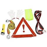 uxcell 車の緊急キット　牽引ベルトロープ　ブースターケーブル　手袋　トーチ　安全ピース　三角形の警告板　反射ベスト　ストレージバッグ