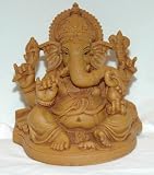 Beautiful 6.5 Inch Ganesh Fiber Statue with Intricate Work and Stone Finish.