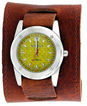 Nemesis #BSTW051Y Men's Premium Divers Wide Leather Cuff Band Sports Watch