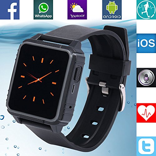 Banaus® B2 IP68 Waterproof Sport SmartWatch Heart Rate Monitor Bluetooth 4.0 Nano-SIM for Samsung S4/S5/S6/S7/Note3/Note4/Note5/Note6 HTC Sony LG Xiaomi Huawei ZUK iPhone 5/5C/5S/6/6S(Black)