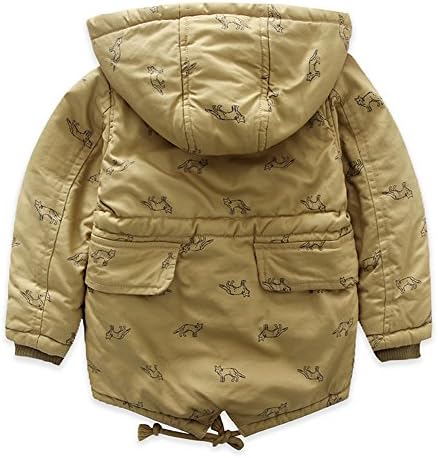 ISNOWKING Little Boys' Fleece Wolf Printing Warm Cardigan Hooded Jacket (3T, Khaki)
