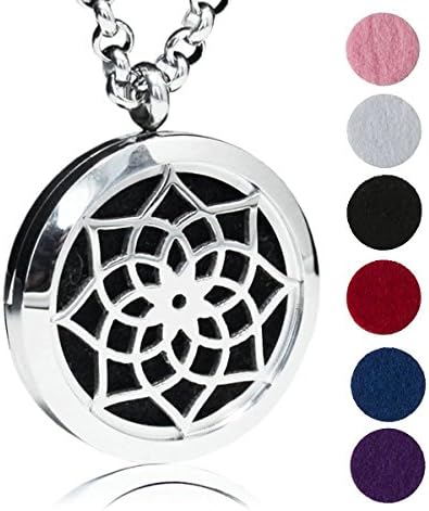 Aromatherapy Essential Oil Diffuser Necklace, Sunflower Pattern Stainless Steel Locket Pendant