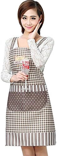 Check Bear Pattern Apron Cartoon Sleeveless Apron with Pockets (Coffee)