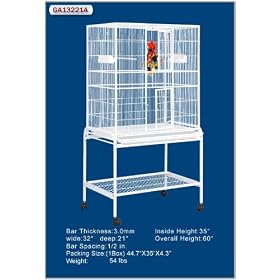 HQ 32x21 Flight Bird Cage & Stand for Finch & Small Birds-Pure White