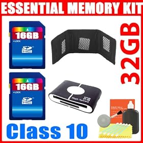 32GB Essential Memory Accessory Kit Include 16GB SDHC Memory Class 10 (2Pcs) + Memory Reader + Memory Wallet For Sony DCR-SX20 DCR-SX40 DCR-SX41 DCR-SX44 DCR-SX45 Camcorder