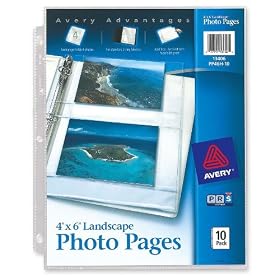 Avery Products - Avery - Photo Pages for Four 4 x 6 Horizontal Photos, 3-Hole Punched, 10/Pack - Sold As 1 Pack - Heavy-gauge, clear polypropylene sheets. - Acid-free. - Archival-quality, won't lift print. - Three-hole punched. -
