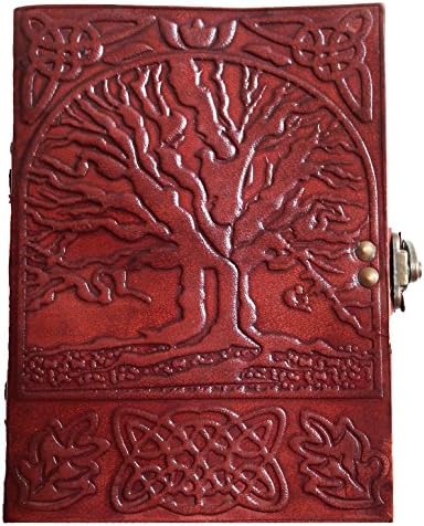 Handmade Large 7" Embossed blank Leather Journal Celtic Tree Of Life latch Diary refillable gift