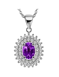 2.04 Ct Oval Natural Purple Amethyst 925 Sterling Silver Pendant With 18" Chain