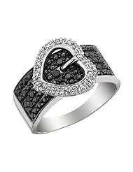 White and Black Diamond Heart Buckle Ring 1/4 Carat (ctw) in Sterling Silver