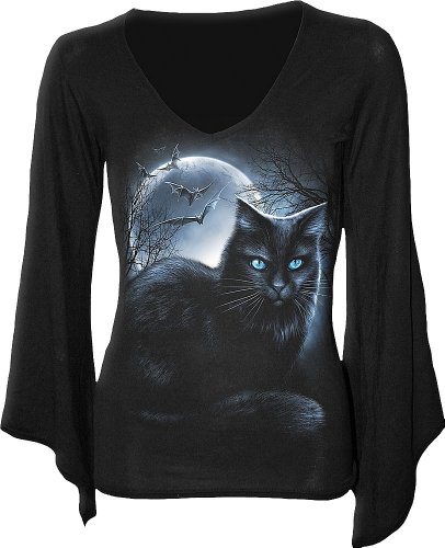 Spiral - Womens - MYSTICAL MOONLIGHT - V Neck Goth Sleeve Top Black