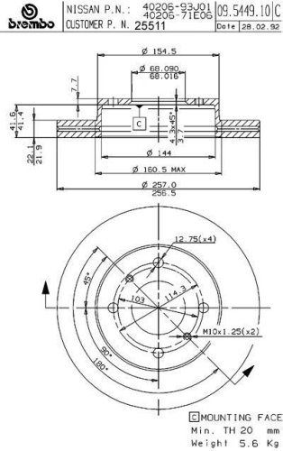 Brembo 25511 Front Disc Brake Rotor